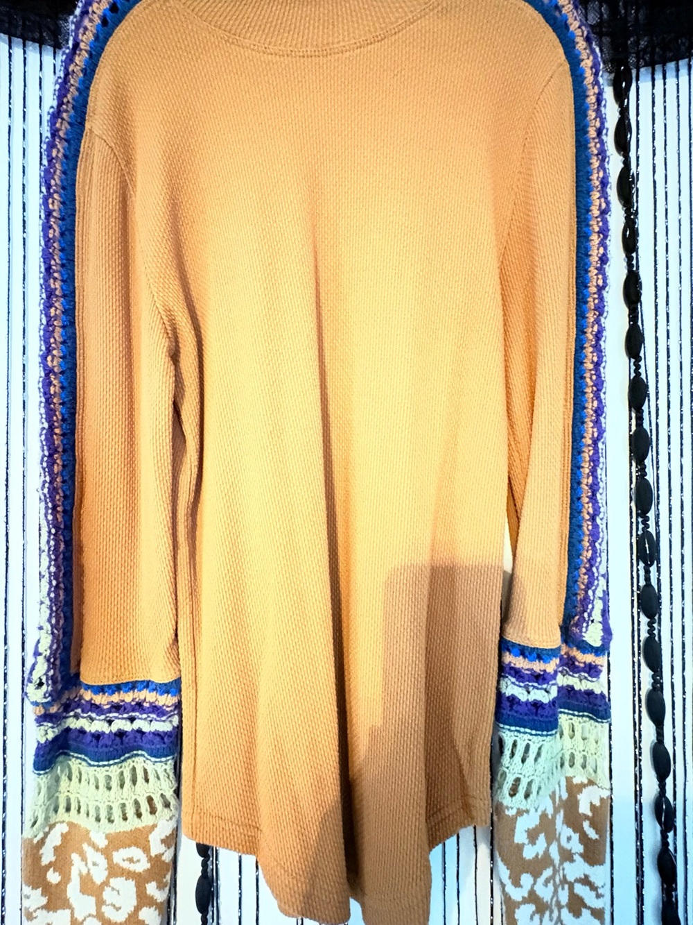 Free PeopleTAN color Long Sleeve Tunic with Crochet Accent